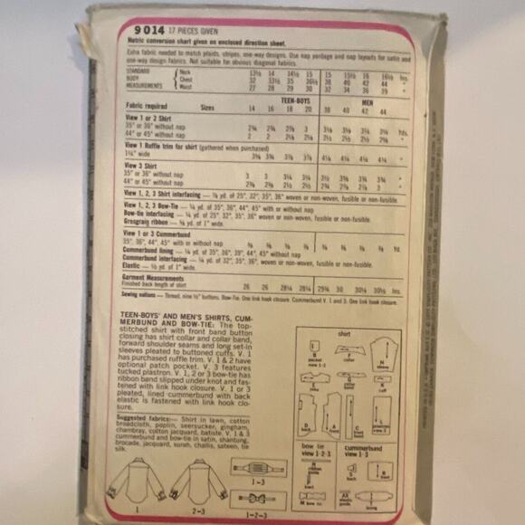 Simplicity 9014 Pattern Top Cummerbund Bow Tie Men 38 Vintage Tuxedo Formal - Picture 4 of 6